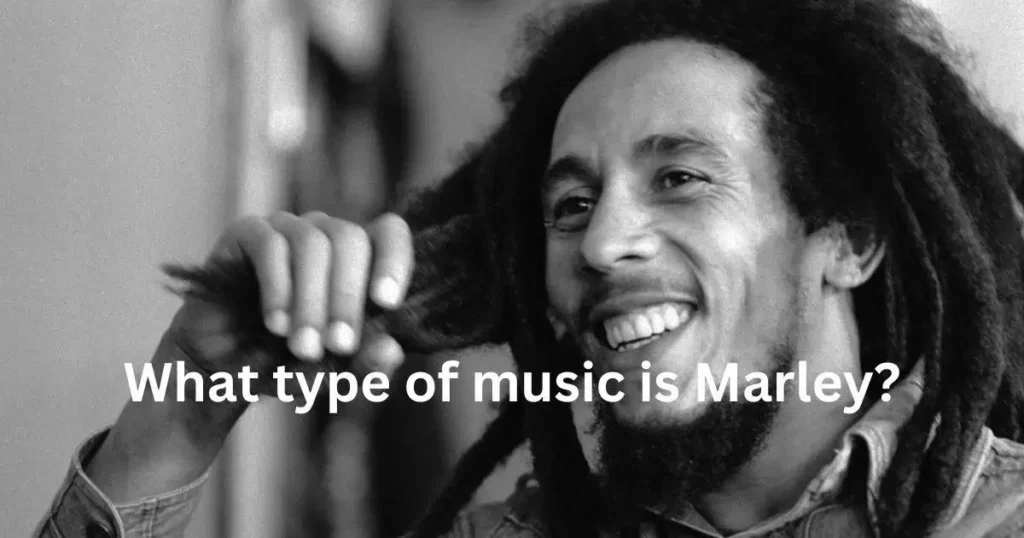 An image depicting various music genres with the text "What type of music is Marley?" prominently displayed.